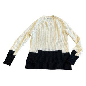 Madewell Color Block Sweater Off-White Black Stretch Wool Blend Size Medium